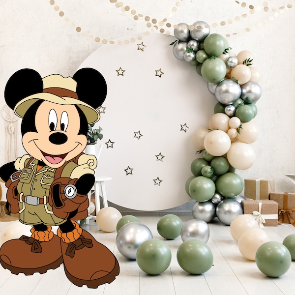 Ritaglio del mouse Safari, grande decorazione sullo sfondo, decorazione per feste a tema mouse Baby shower o festa di compleanno Stand Up Prop, download digitale