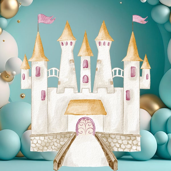 Recorte del castillo, decoración del recorte del castillo rosa de la princesa, tema de la decoración de la fiesta de la princesa fiesta de cumpleaños del baby shower stand up prop, descarga digital