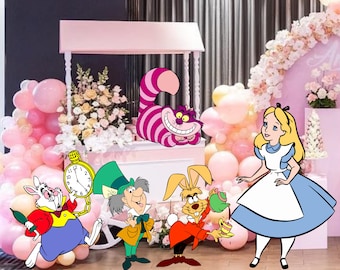 Ritaglio del bundle Alice nel Paese delle Meraviglie, grande decorazione Alice, festa di compleanno a tema Baby Shower, decorazione Alice, supporto in piedi, download digitale