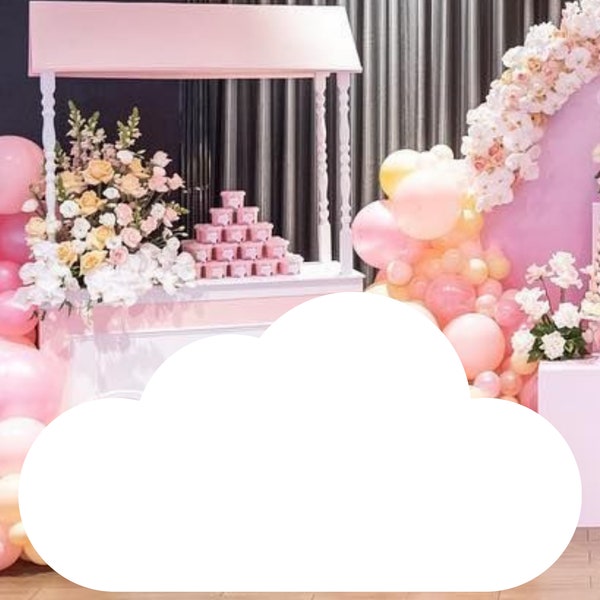 Découpe nuage, grande décoration nuage blanc mignon, sticker mural, décoration de fête thème baby shower ou fête d'anniversaire stand up accessoire, téléchargement numérique