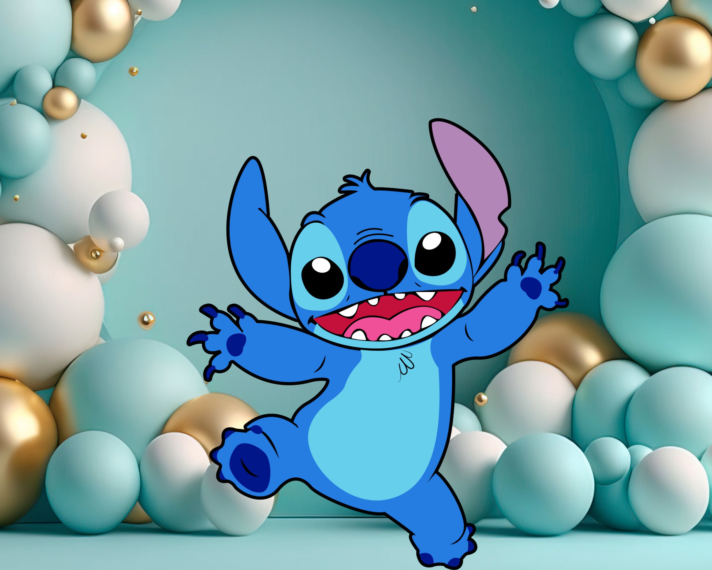 Stitch – arrière-plan rond pour fête d'anniversaire pour enfants, couv –  dreamybackdrop