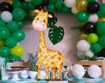 Jungle Animal Cutout, Giraffe Cutout Decor,  Safari Party Decoration Theme Baby shower, Birthday Party, Stand Up Prop,  Digital