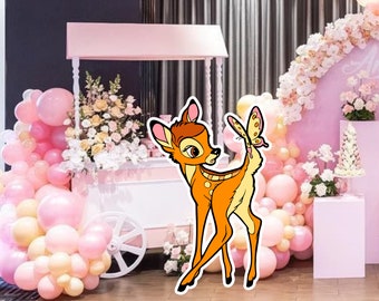 Decorazione di compleanno con ritaglio di cervo carino, decorazione grande, decorazione a tema Bambi per baby shower o festa di compleanno, supporto in piedi, download digitale