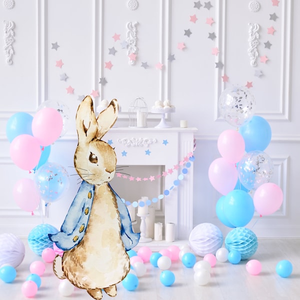 Recorte de Peter Rabbit, decoración de fondo de animales del bosque, decoración de fiesta de conejos de animales del bosque, baby shower o fiesta de cumpleaños, accesorio de pie, digital