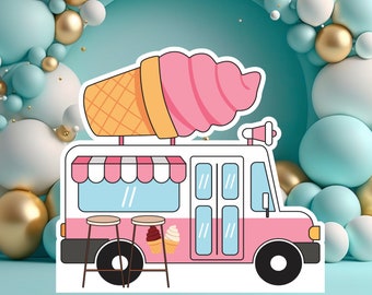 Ice-Cream Truck CutOut, Candyland Cutout Decor, Candyland Decoration Theme Birthday, Birthday Party Stand Up Prop, Digital Download