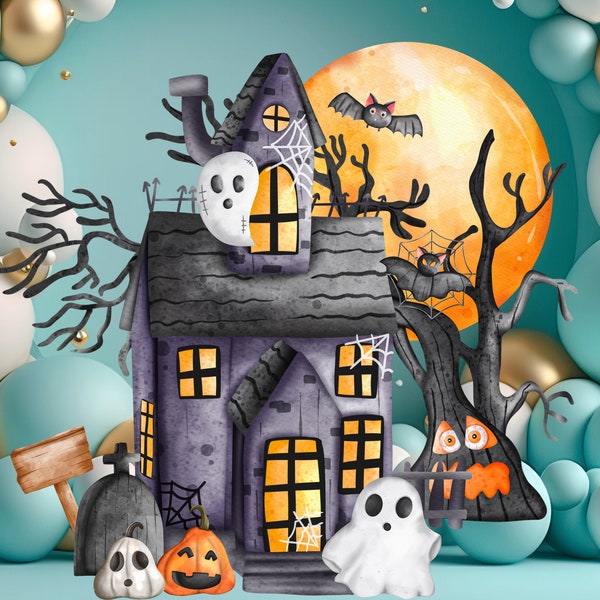 Halloween Haunted House CutOut Decor Theme Party, Halloween Big Decor Decoration Theme Birthday Party Stand Up Prop, Digital Download
