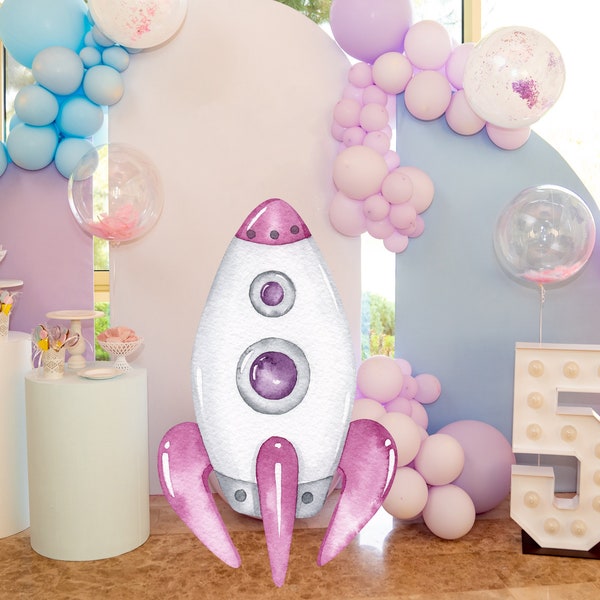 Girl Rocket Cutout, Outer Space Cutout Decor, Space Party Decoration Theme Baby shower Or Birthday Party Stand Up Prop, Digital Download