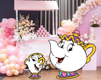 Mrs Potts and Chip CutOut, Belle And The Beast Decor, Belle Party Decoration Theme, Birthday Party, Stand Up Prop, Digital Download