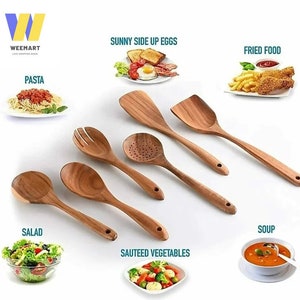 Acacia Wood Cooking Utensil Set: Rustic Kitchen Spoons, Spatula (6 Piece)