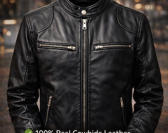 Chaqueta Cafe Racer de piel de vacuno artesanal – Corte entallado