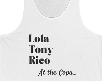 Copacabana Tank, Fanilow Fan Tee, Lola Tony Rico Tank Top, Copa song lyric, Retro Musik Kleidung, Nachtclub Nostalgie, Tanz Erinnerungen Tank