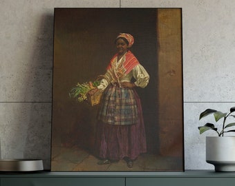 Ancien portrait de femme noire, peinture à l'huile ancienne, impression d'art noir, oeuvre d'art vintage afro-américaine / femme du marché, Thomas Waterman