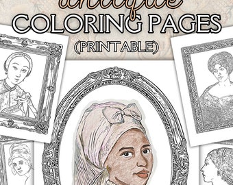 Antique WOC Coloring Pages | Instant Download, PDF, Black Girls Coloring Pages, Vintage Aesthetic