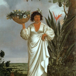 Antique Portrait Of A Brazilian Woman, Antique Oil Painting, Brazilian Art, European Fine Art, Renaissance Art/ Mameluca, Albert Eckhout image 2