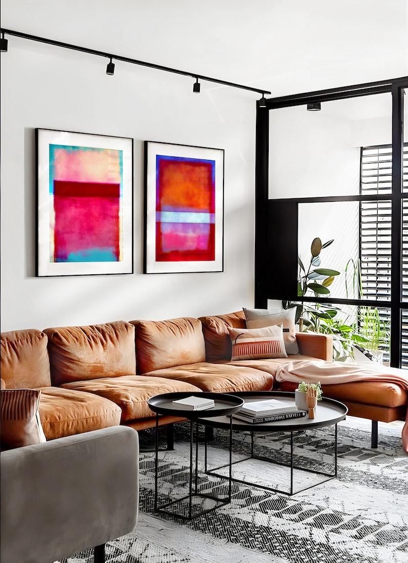 Rothko Style Art, 2 Piece Set, Watercolor Prints, Bedroom, Abstract