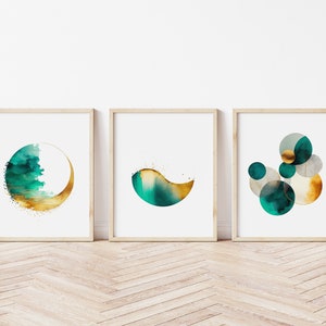 Gold Teal Wall Art Set, Abstract Wall Art, Bedroom Wall Art, Living room Art, Dining Room Art, Gold and Teal, Minimalist