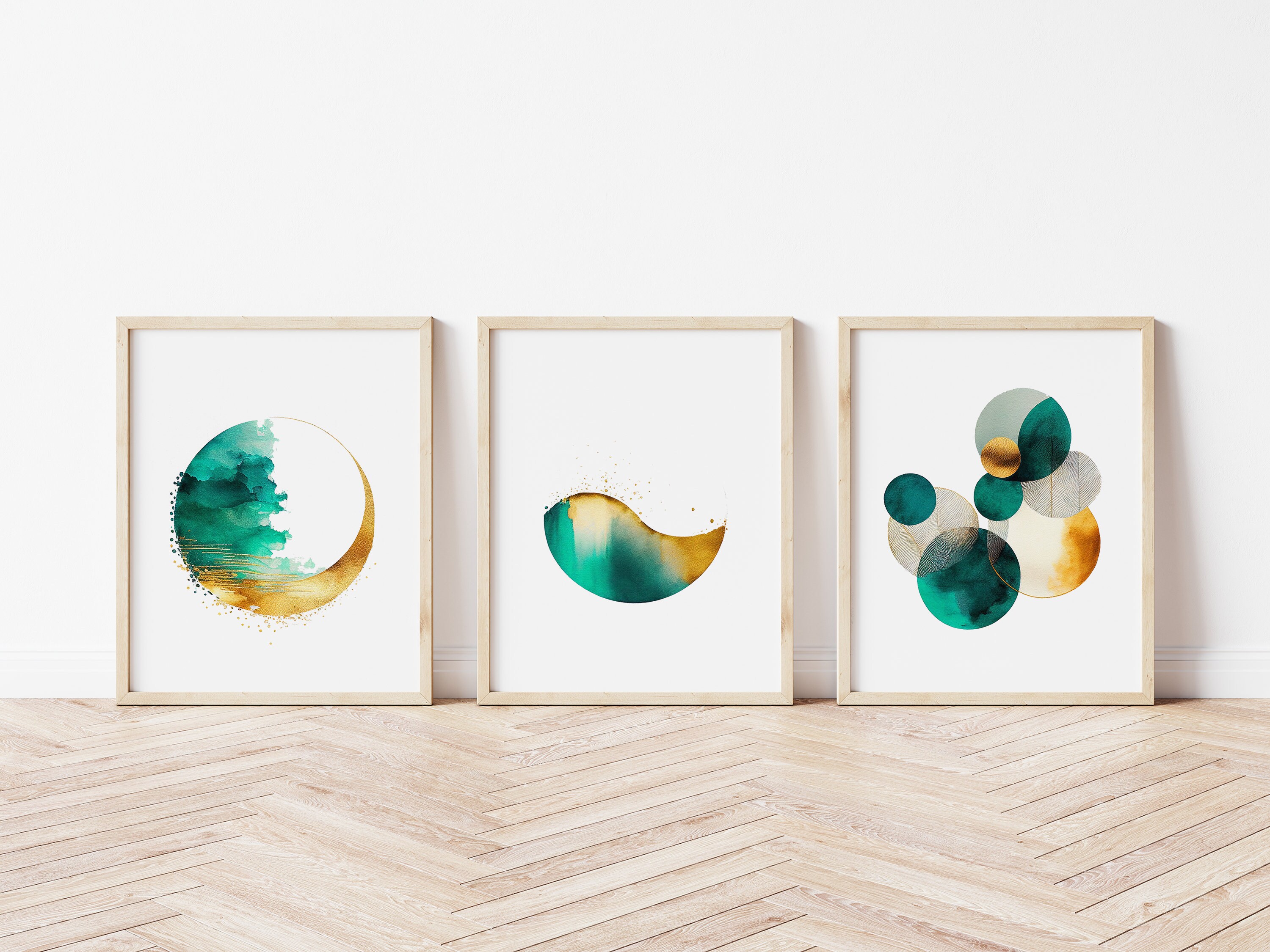 Gold Teal Wall Art Set, Abstract Wall Art, Bedroom Wall Art, Living