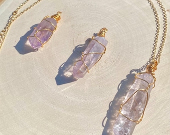 Vera Cruz Amethyst Necklace, Raw Amethyst Point Pendant, Lavender Veracruz Amethyst, Minimalist Wire Wrapped Gold Crystal Necklace