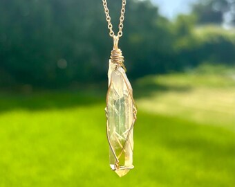 Natural Citrine Point Necklace | Raw Citrine Crystal Pendant | Wire Wrapped Minimalist Gold Necklace | November Birthstone Jewelry