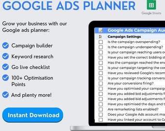 2026 Google Ads Planner Template: Campaign Audit, Keyword Research (Digital Download)
