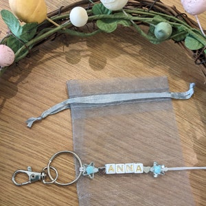 Personalised name letter bead keyring, School keyring, Name keyring, Party bag gifts, name school / class leavers gifts, party bag fillers Turquoise