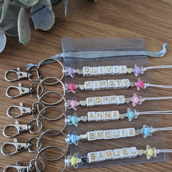 Personalised name letter bead keyring, School keyring, Name keyring, Party bag gifts, name school / class leavers gifts, party bag fillers