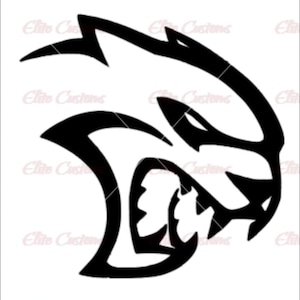 May include: A black graphic of a snarling, stylized animal head with sharp teeth and pointed ears. The design is bold and angular, with a menacing expression. The text "Elite Customs" is repeated around the image.