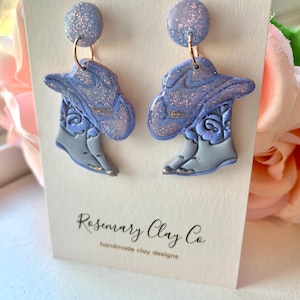 HANDMADE CLAY EARRINGS | Cowboy Boots Lilac