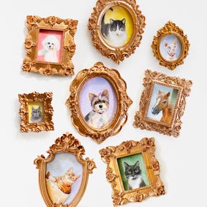 Custom Hand-painted Mini Watercolor Pet Portrait Magnet or Standing: Vintage Gold Frame Art