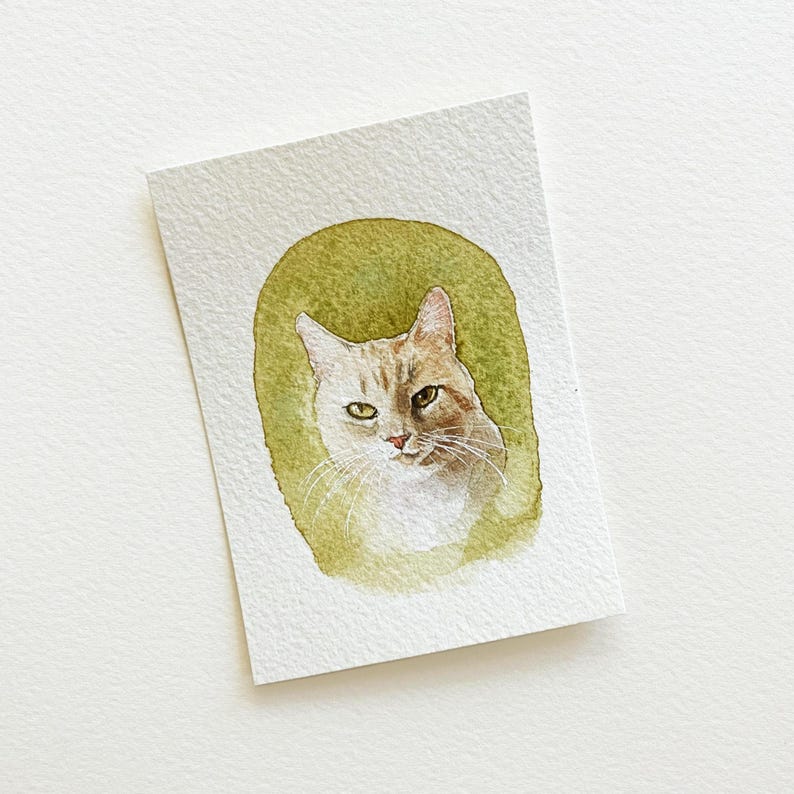 Miniatyr 6,5x9,5 cm akvarellporträtt av husdjur: Personlig handmålad present till husdjursälskare bild 4