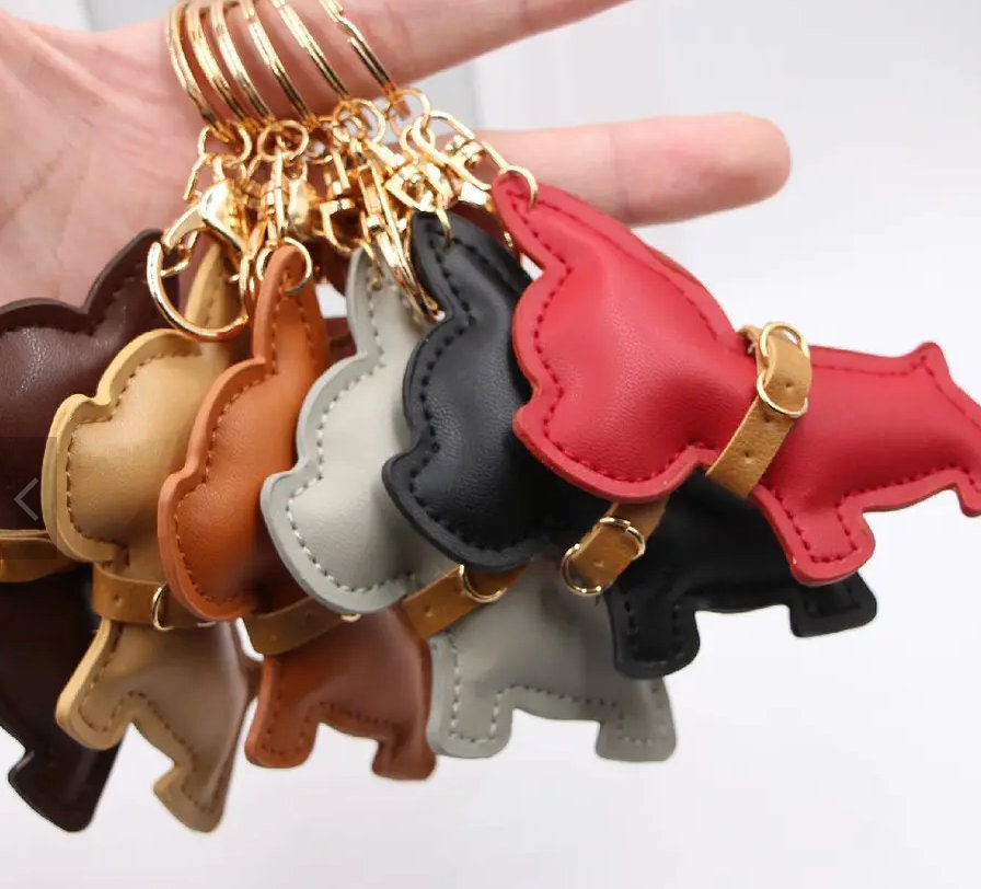 fashion french bulldog keychain bag pendant leather car keychain couple key  holder chain ring cute dog trinket animal keyfob - AliExpress