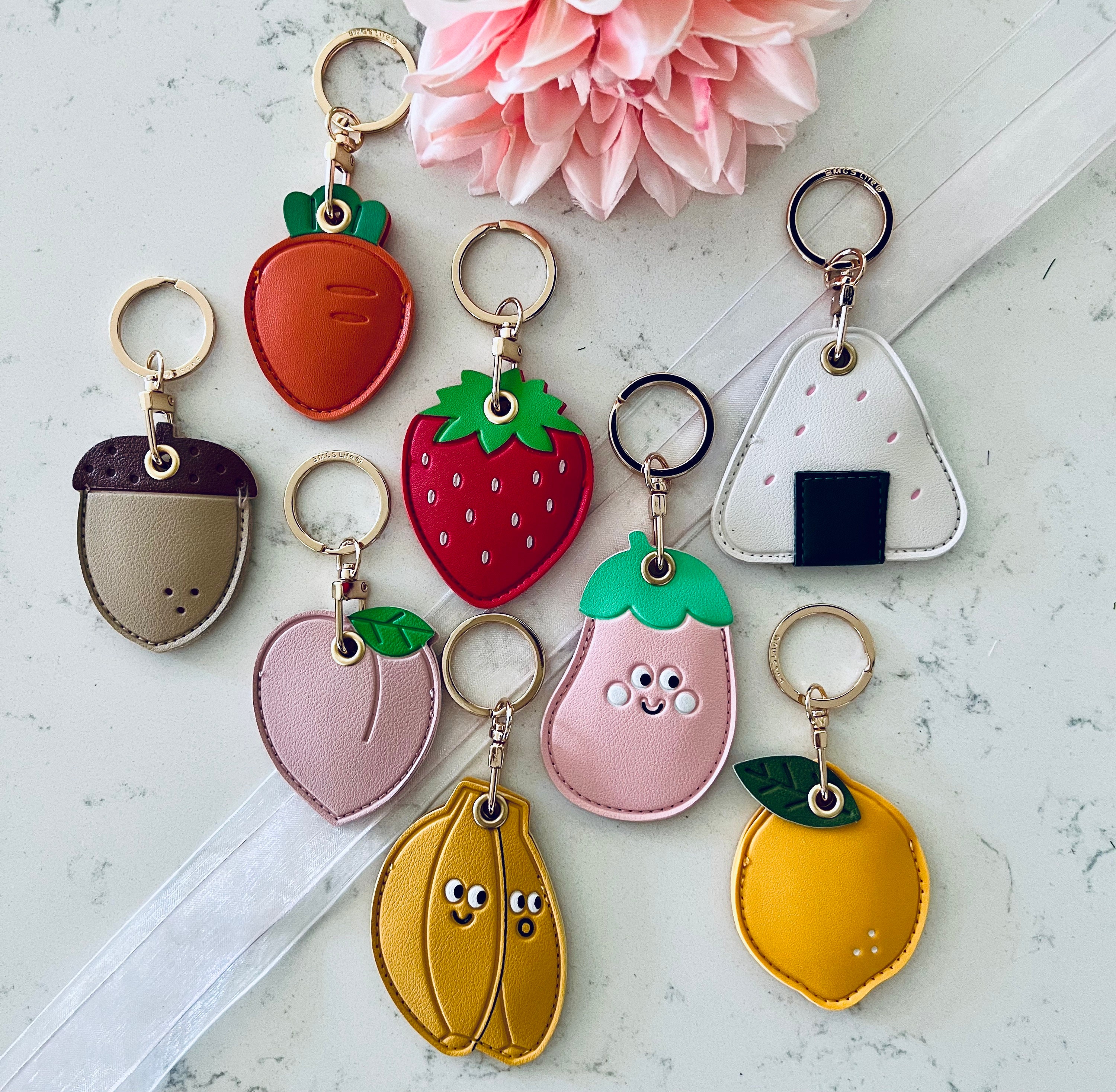 Fashion PU Leather Keychain Leather Strawberry Orange Fruits Key