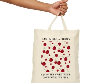 Cherry Canvas Tote Bag Reusable Cherry Tote Bag Cherry Print Shoulder Bag Cherry Print Tote Fruit Tote Bag Aesthetic Tote Bag Cherry Tote