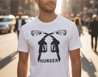 Camiseta con gráfico de comentario social / Camiseta con mensaje sobre el hambre / Camiseta con arte urbano conceptual