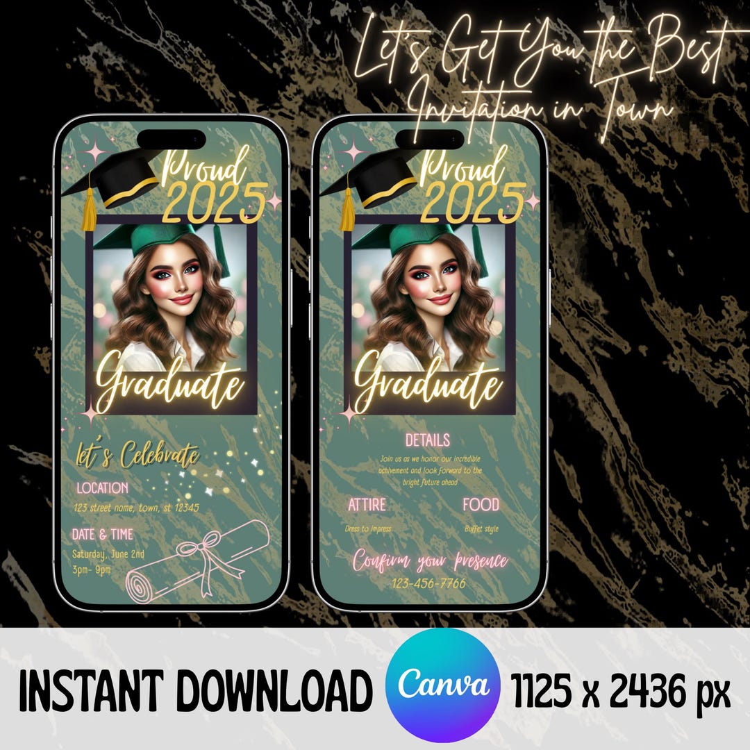 Digital Graduation Party Invite Template With Photo, Animated Editable ...