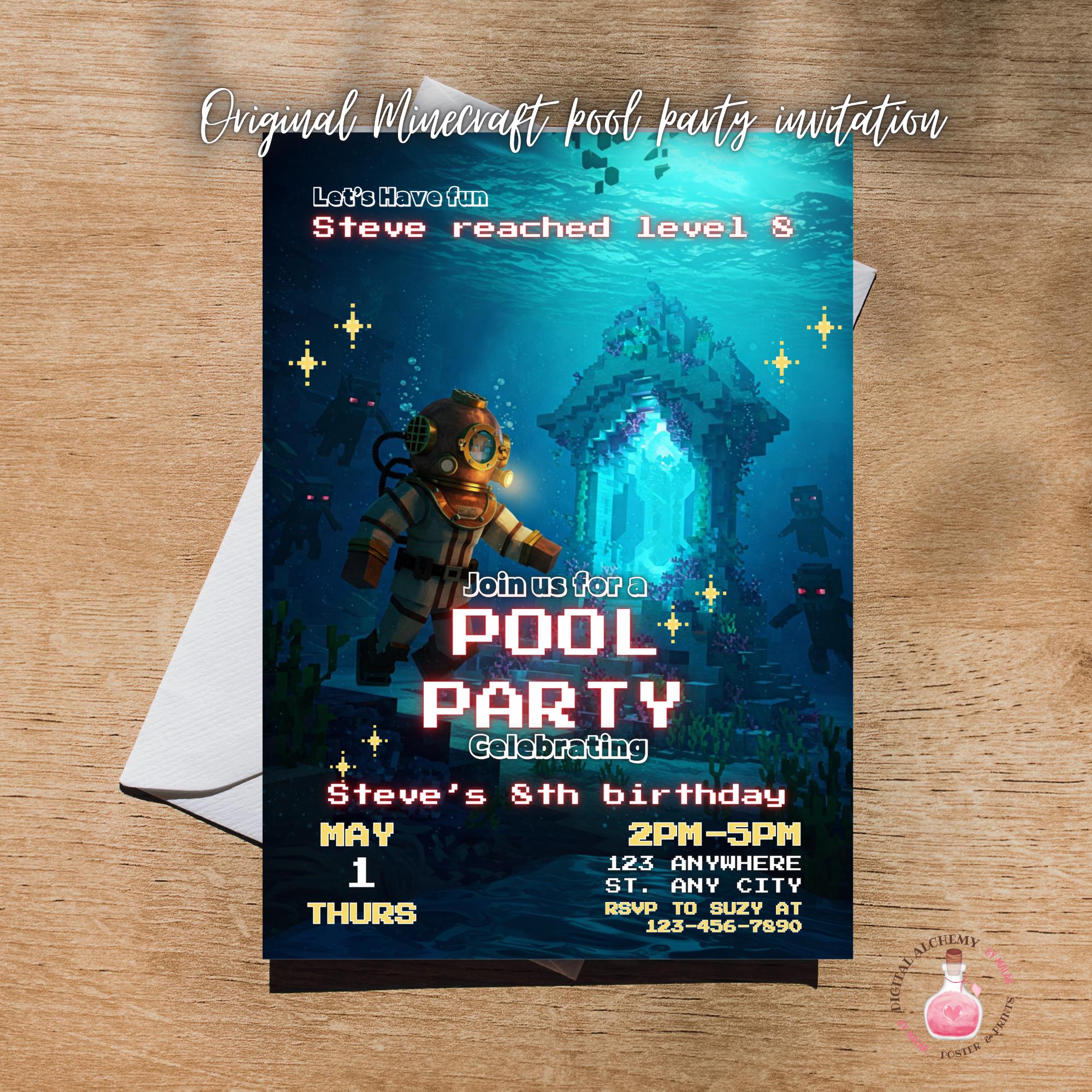Pool Party Minecraft Canva Invite