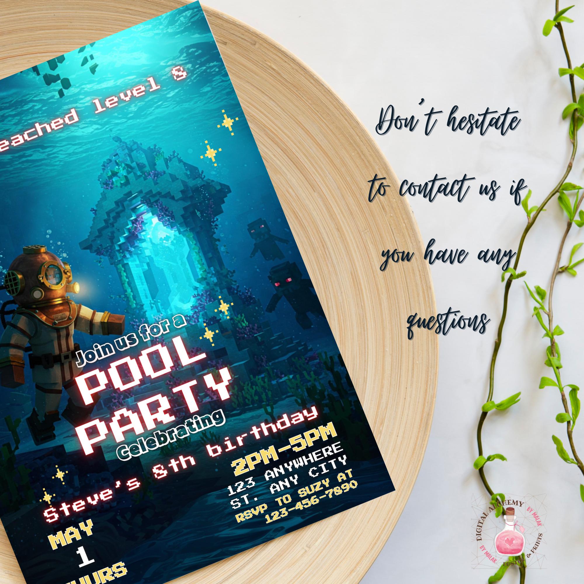 Pool Party Minecraft Canva Invite