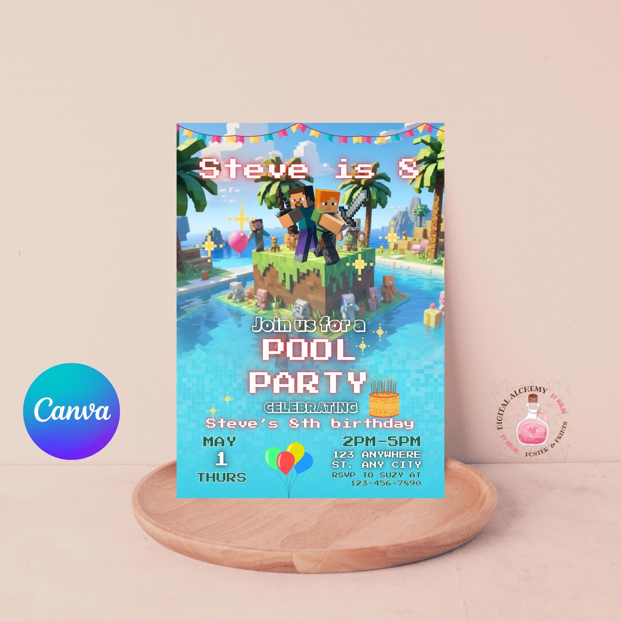 Minecrafter Pool Party Invite