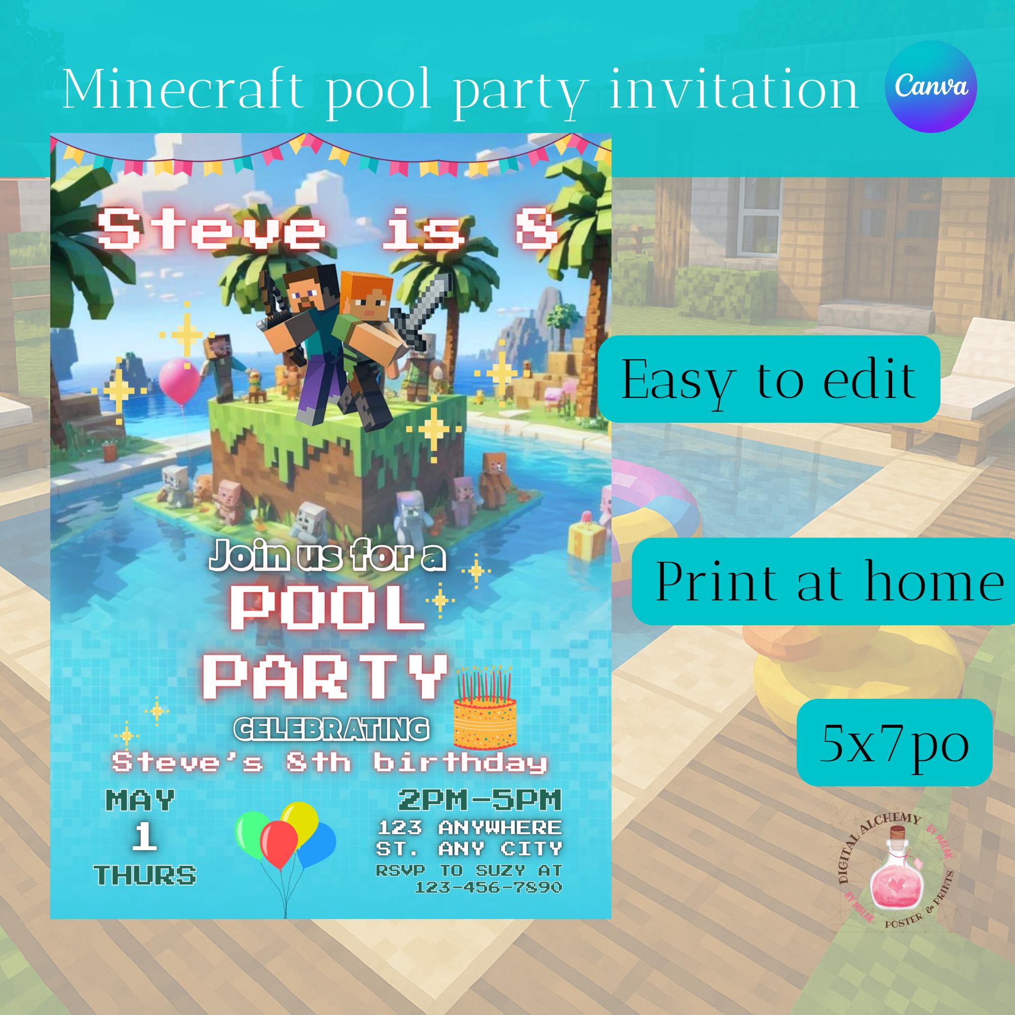 Minecrafter Pool Party Invite