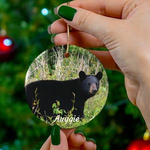 Personalized Bear Ornament Wildlife Decor Decoration Black Bear Christmas Ornament Stocking Stuffer Gift Idea for Cabin Rustic Den