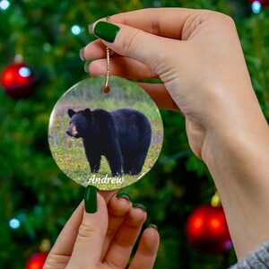 Personalized Bear Ornament Black Bear Lover Gift Wildlife Enthusiast Ornament Idea for Rustic Cabin Decor Stocking Stuffer Nature Inspired