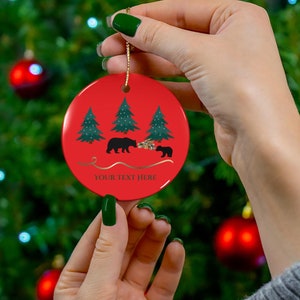 Bear's Christmas Ceramic Ornament, Bear Ornament, Wildlife Lover Gift