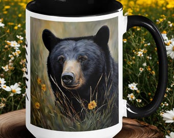 Black Bear Coffee Mug, Rustic Wildlife Art, Nature Lover Gift