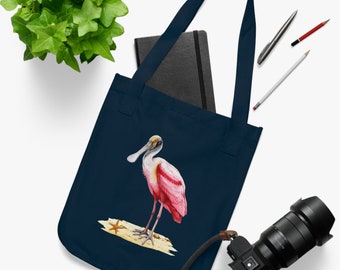 Roseate Spoonbill Organic Cotton Tote Bag, Spoonbill Tote Bag, Bird Tote Bag, Wildlife Tote Bag