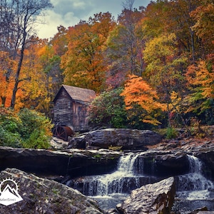 Waterfall Photograph Fall Foliage Waterfall Print Nature Inspired Living Room Decor Outdoorsy Dorm Decor Fall Office Art Digital Wall Paper