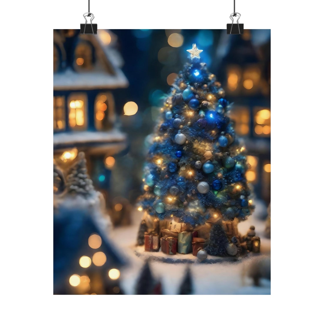 Matte Poster Mini Tree and Village Blue - Etsy