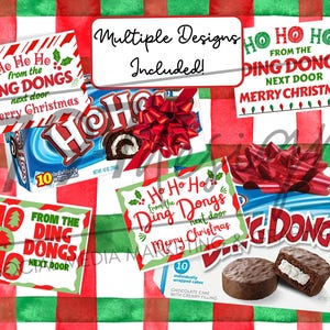 Divertente stampabile di Natale / "Ho Ho Ho dai Ding Dong della porta accanto" / Etichette regalo per vicini per HoHo o Ding Dong / Etichetta regalo stampabile facile