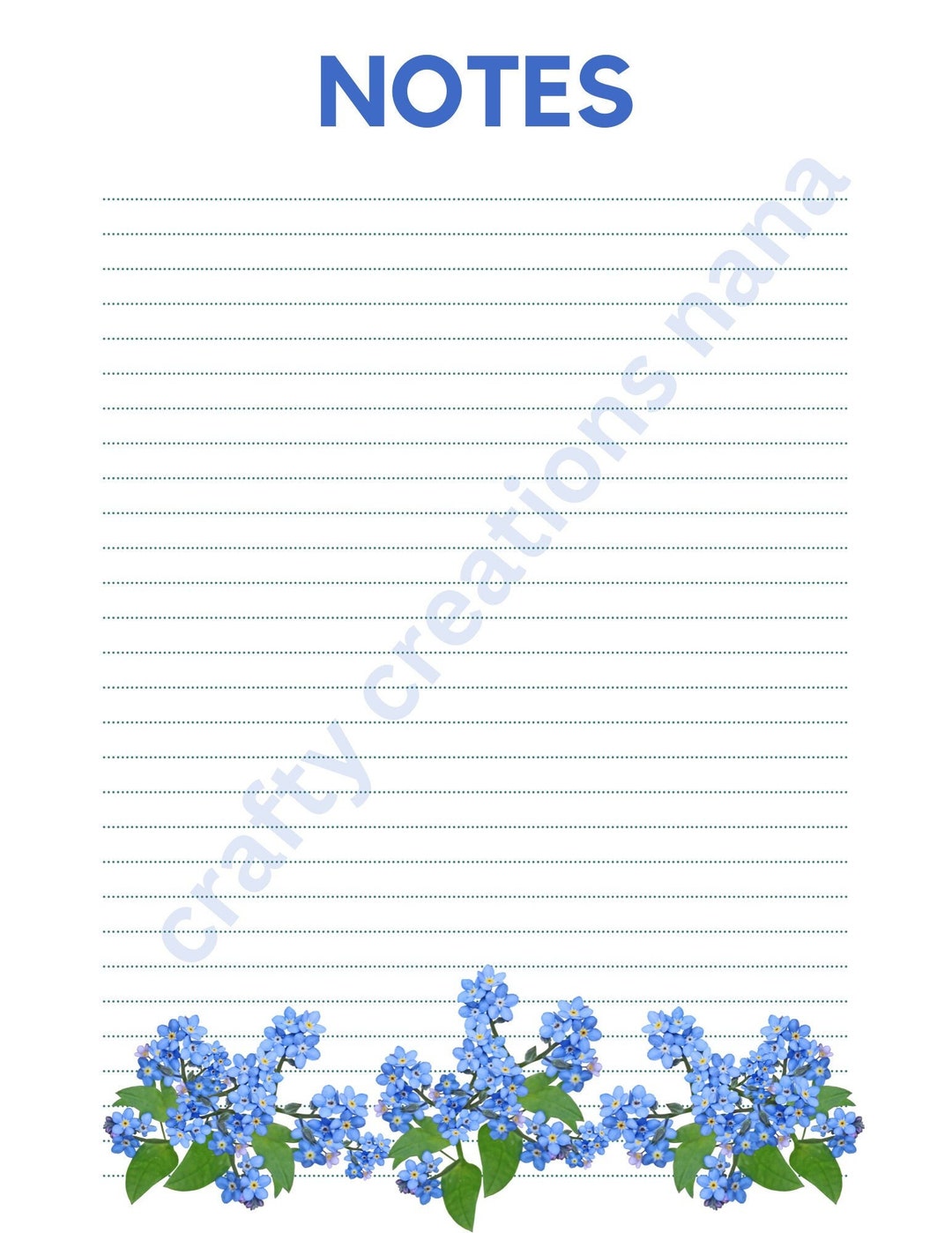 Printable 8.5x11 Blue Flowers Note Pad Stationary Planner Flowers ...