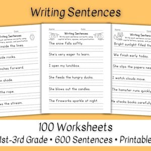 100 Printable Sentence Writing Worksheets, 600 Sentences Practice, 1st-3rd Grade ELA Writing Practice, Homeschool PDF, Morning Warm Up