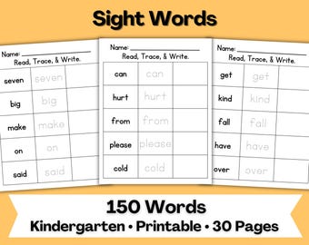Sight Words Worksheets, Spelling Practice,  Kindergarten Writing Practice, Preschool Homeschool Busy Book PDF, Reading & Writing Activity